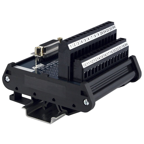 Automation Systems Interconnect DIN Rail DB26 High Density Female Breakout Board, 26 Pin D-Sub To Terminal Block Interface Module 11103 - main